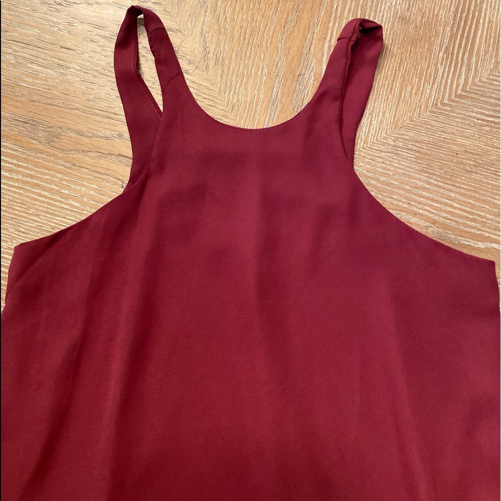 Lucy Love burgundy dress.